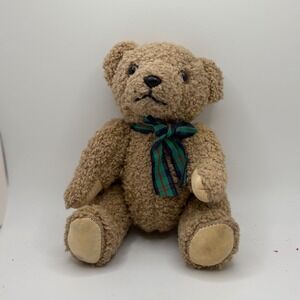 Classic Teddy Bear‎ Plush Toy Green Plaid Ribbon Accent Soft Cuddle Buddy